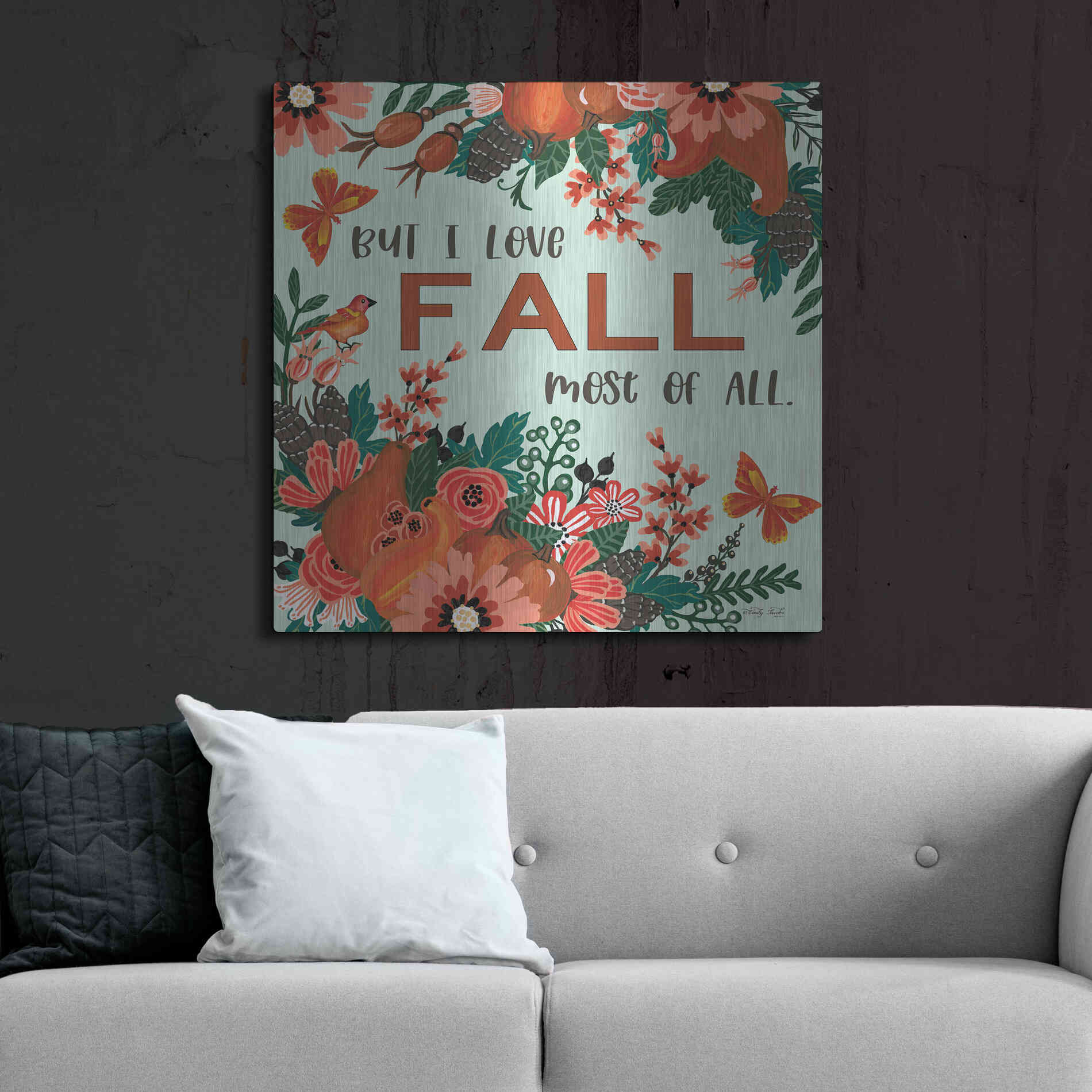 Luxe Metal Art 'I Love Fall' by Cindy Jacobs, Metal Wall Art,36x36