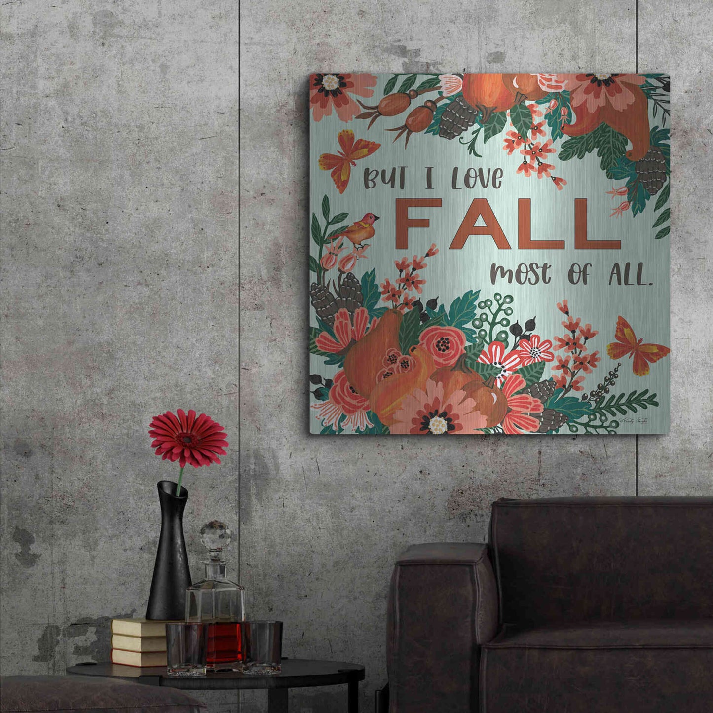 Luxe Metal Art 'I Love Fall' by Cindy Jacobs, Metal Wall Art,36x36