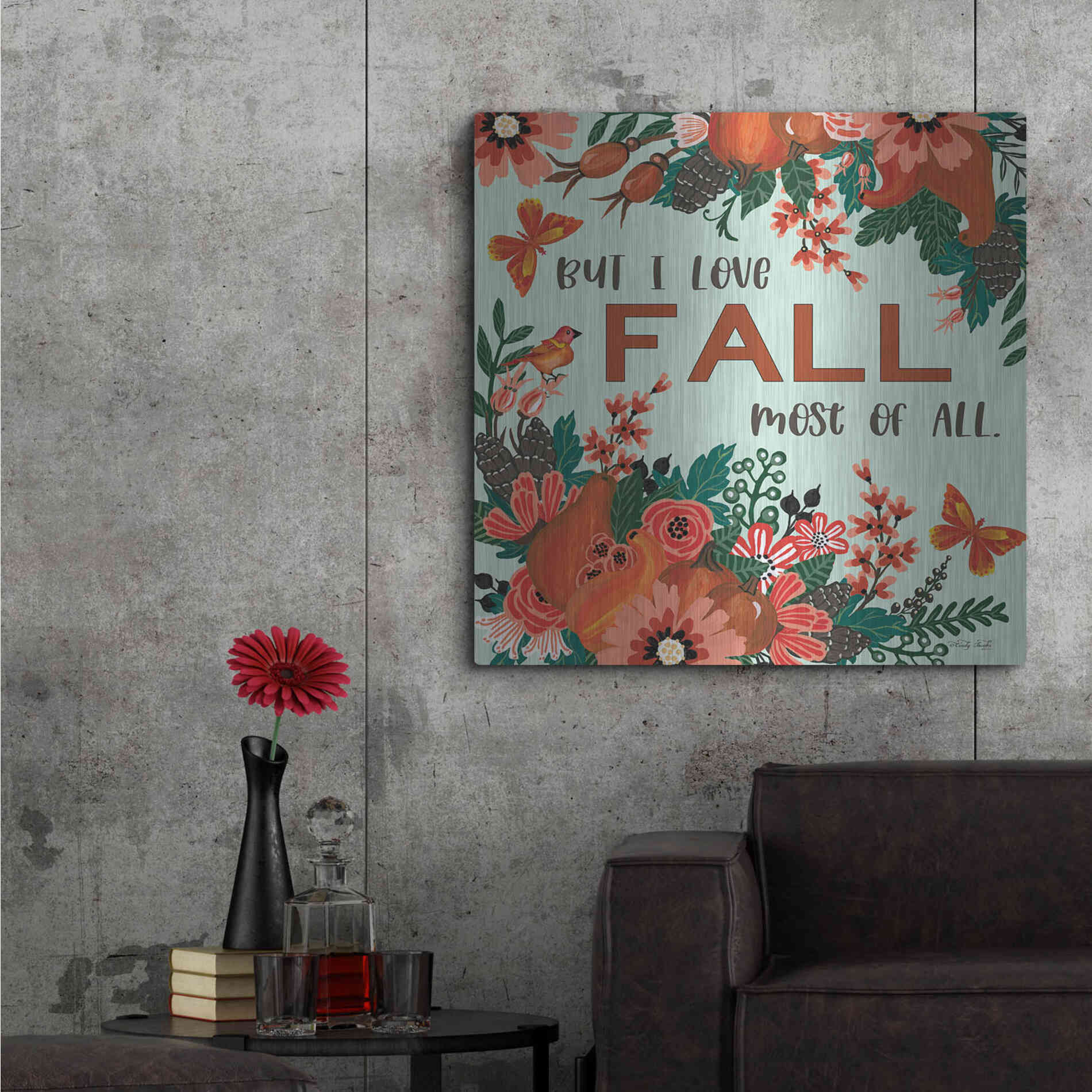 Luxe Metal Art 'I Love Fall' by Cindy Jacobs, Metal Wall Art,36x36