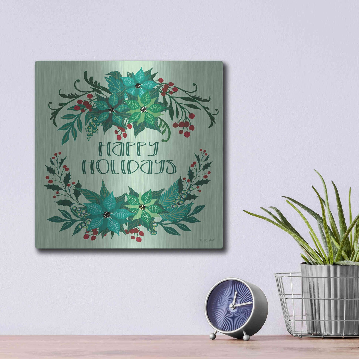 Luxe Metal Art 'Happy Holidays' by Cindy Jacobs, Metal Wall Art,12x12