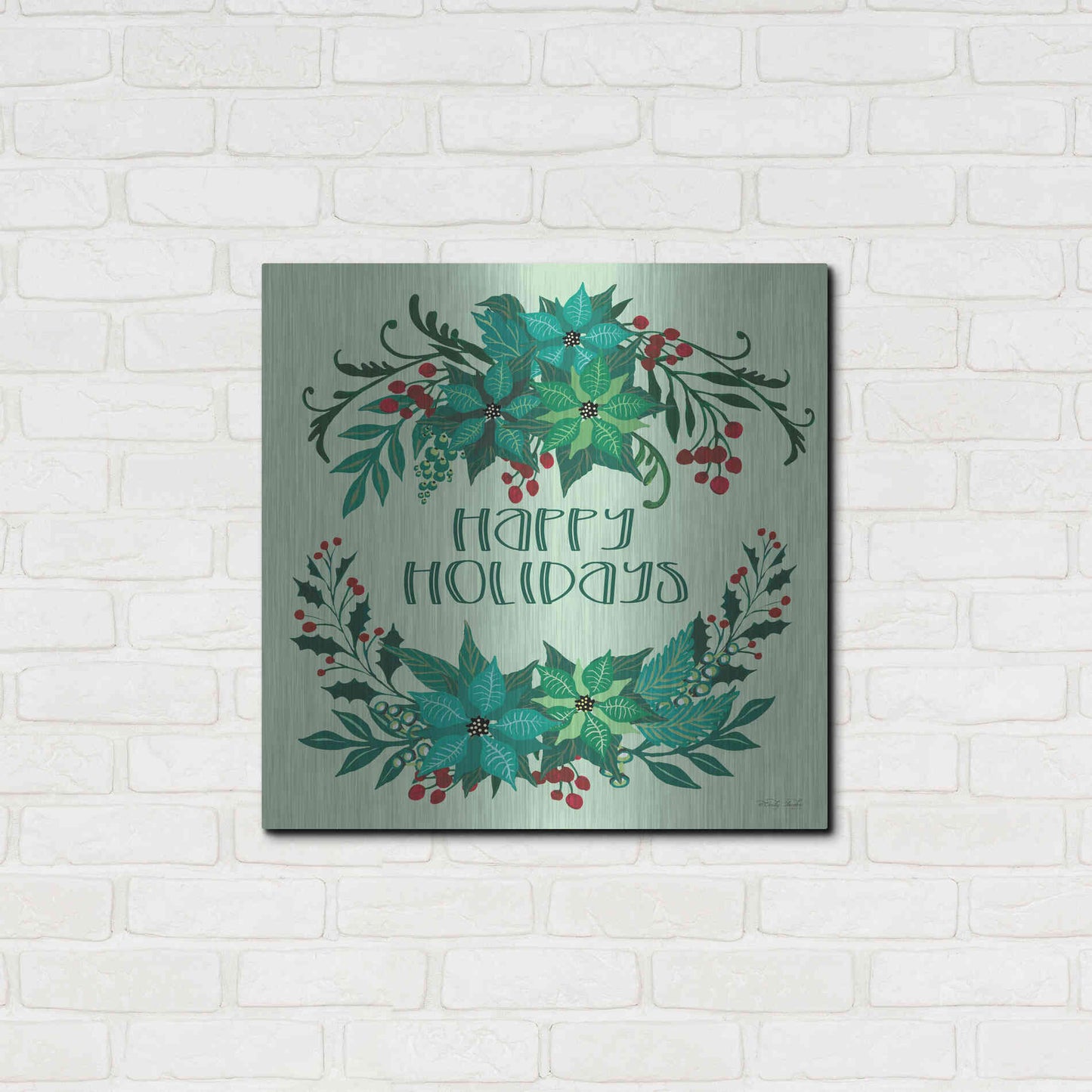 Luxe Metal Art 'Happy Holidays' by Cindy Jacobs, Metal Wall Art,24x24