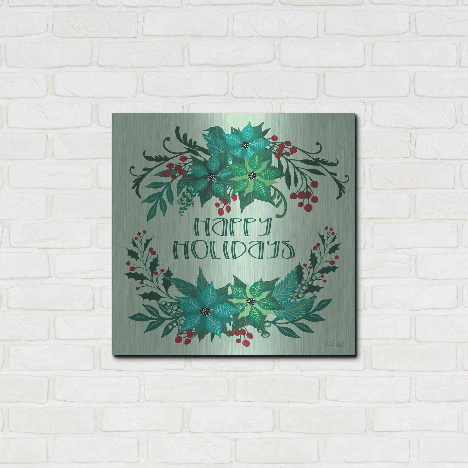 Luxe Metal Art 'Happy Holidays' by Cindy Jacobs, Metal Wall Art,24x24