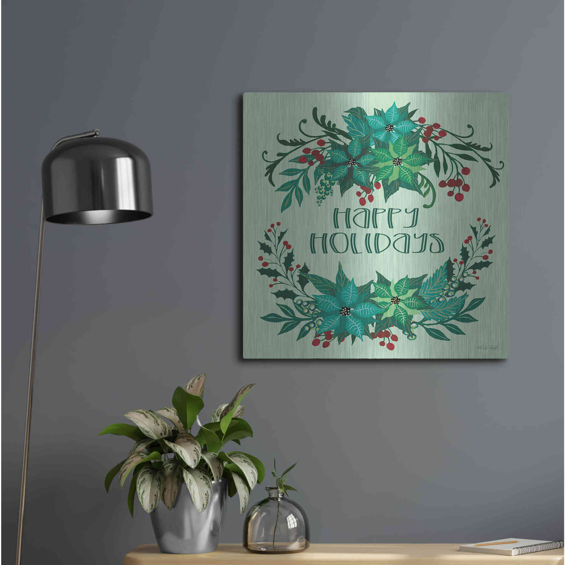 Luxe Metal Art 'Happy Holidays' by Cindy Jacobs, Metal Wall Art,24x24