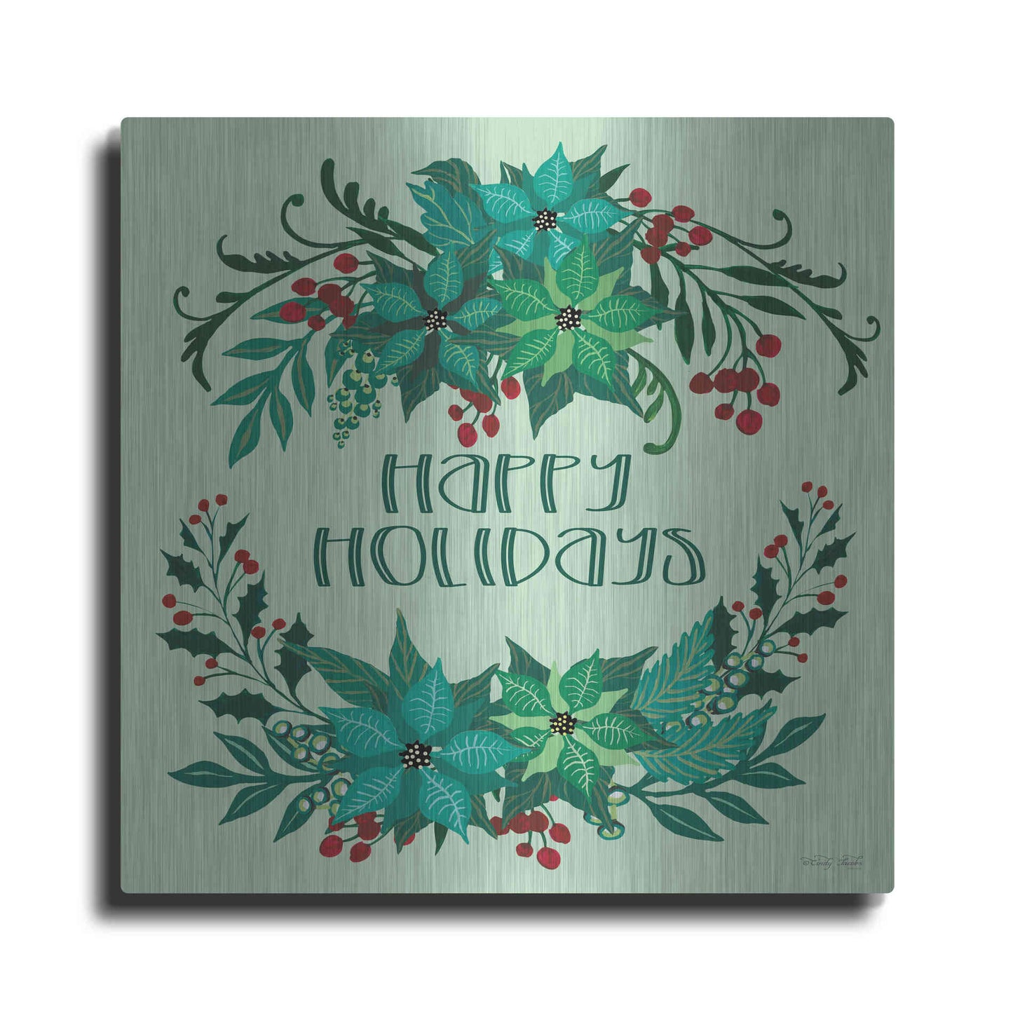 Luxe Metal Art 'Happy Holidays' by Cindy Jacobs, Metal Wall Art