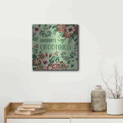 Luxe Metal Art 'Season's Greetings Florals' by Cindy Jacobs, Metal Wall Art,12x12
