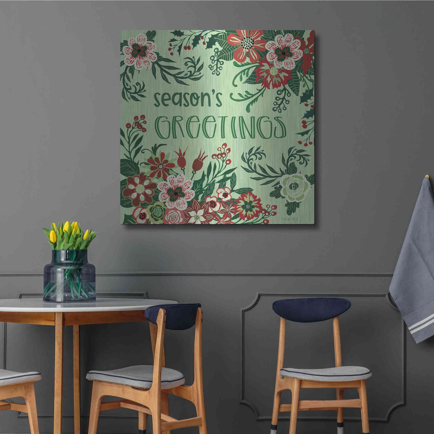 Luxe Metal Art 'Season's Greetings Florals' by Cindy Jacobs, Metal Wall Art,36x36