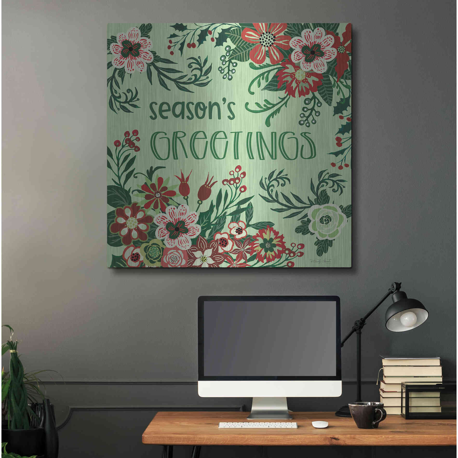 Luxe Metal Art 'Season's Greetings Florals' by Cindy Jacobs, Metal Wall Art,36x36