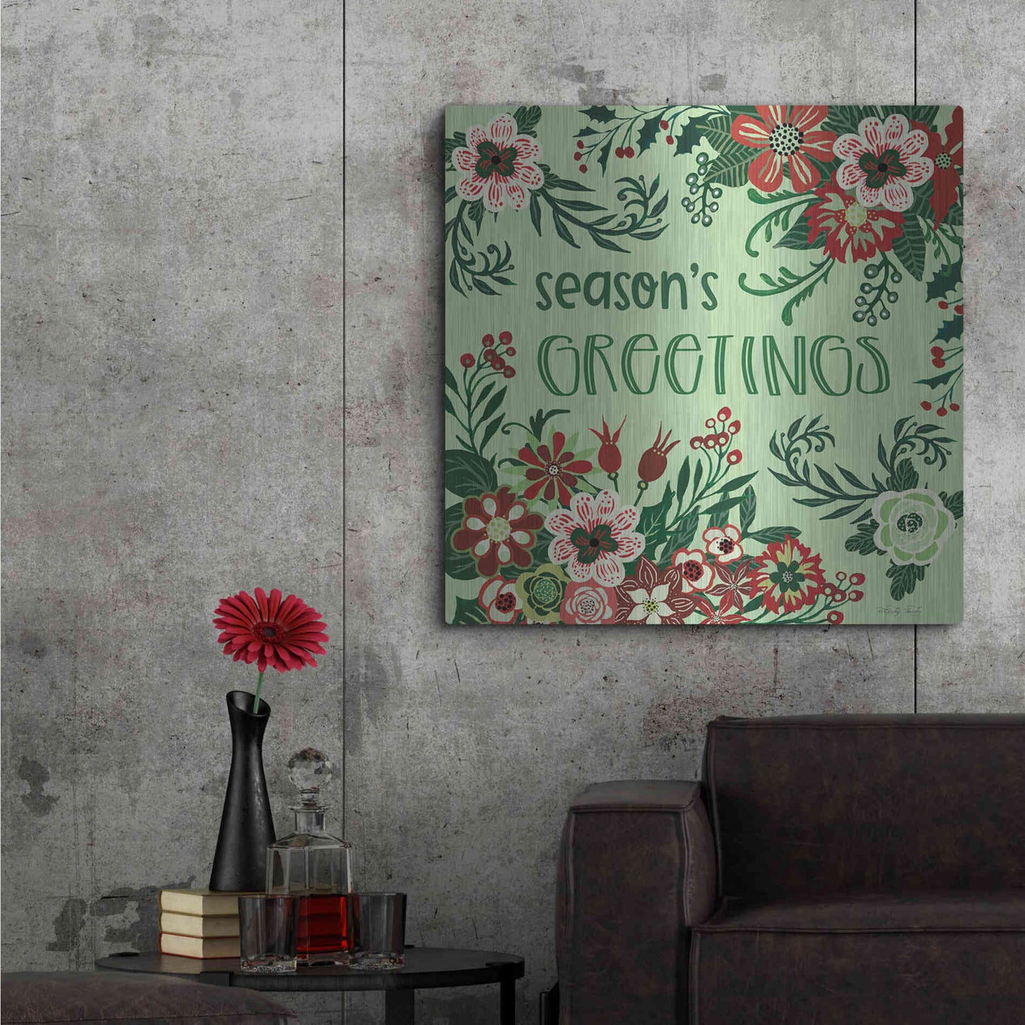 Luxe Metal Art 'Season's Greetings Florals' by Cindy Jacobs, Metal Wall Art,36x36