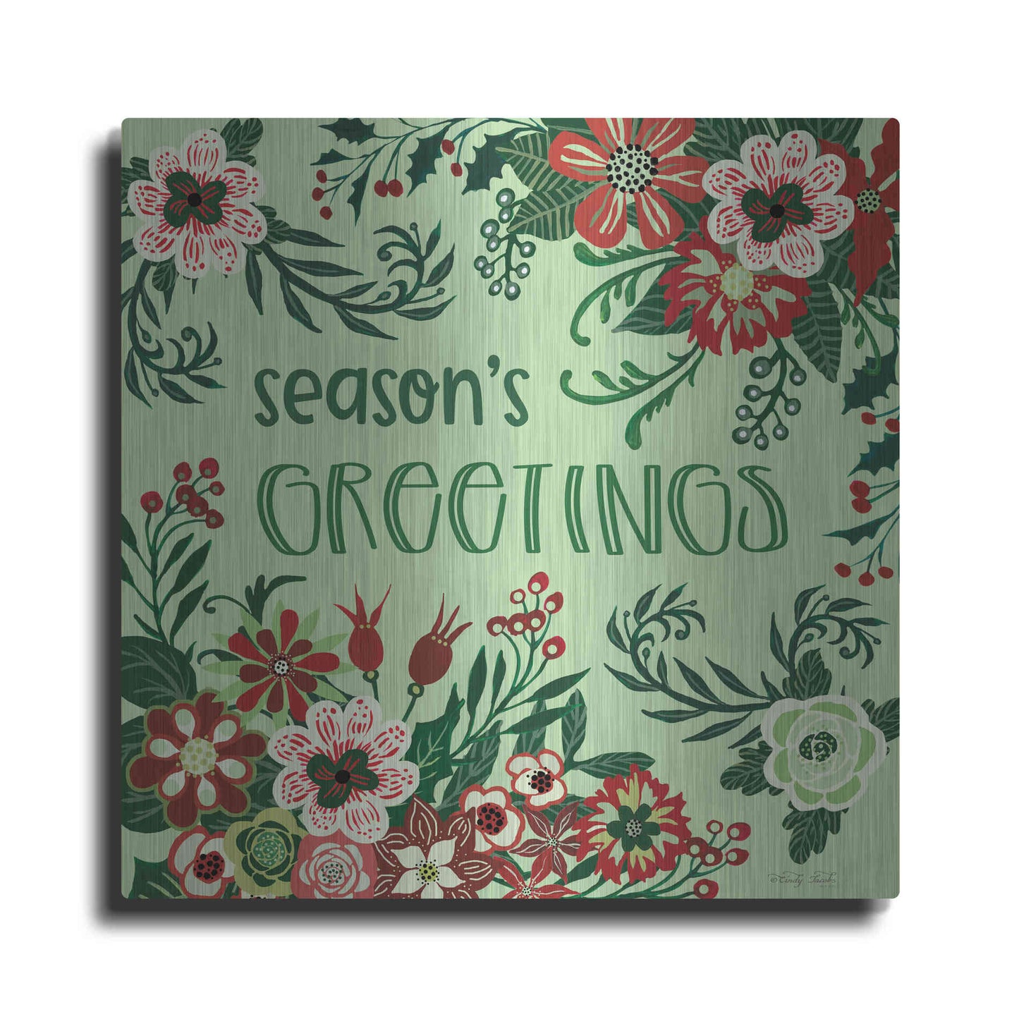 Luxe Metal Art 'Season's Greetings Florals' by Cindy Jacobs, Metal Wall Art