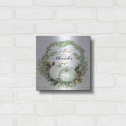 Luxe Metal Art 'Gather and Give Thanks Wreath' by Cindy Jacobs, Metal Wall Art,12x12