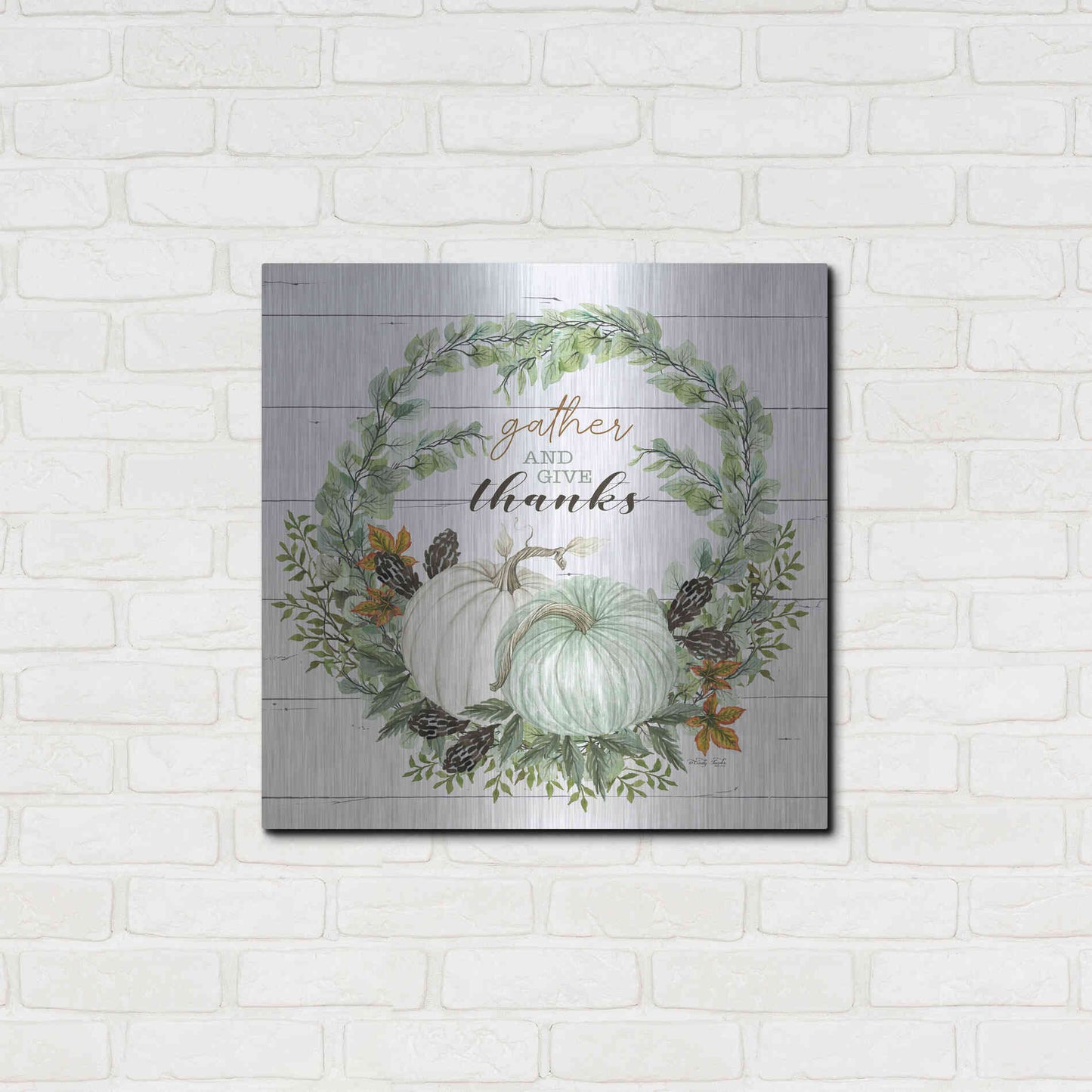 Luxe Metal Art 'Gather and Give Thanks Wreath' by Cindy Jacobs, Metal Wall Art,24x24