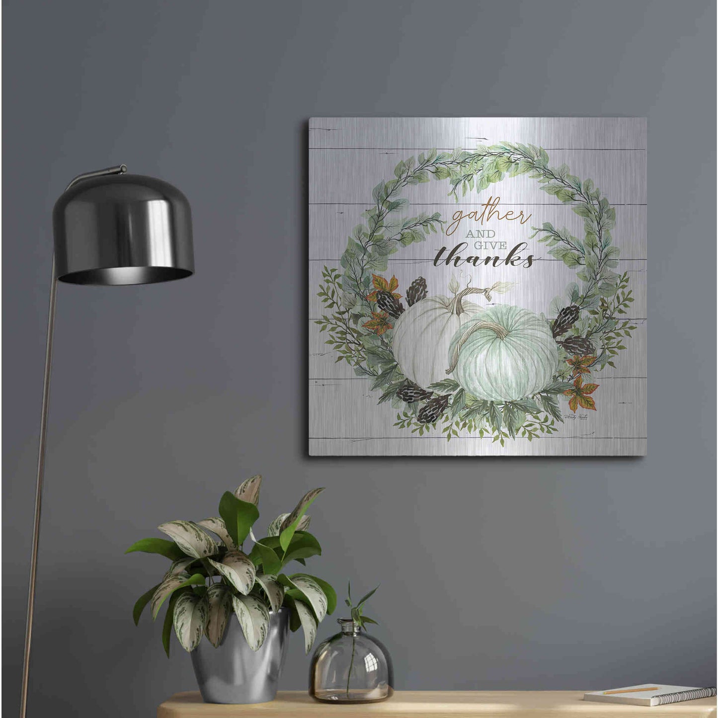 Luxe Metal Art 'Gather and Give Thanks Wreath' by Cindy Jacobs, Metal Wall Art,24x24