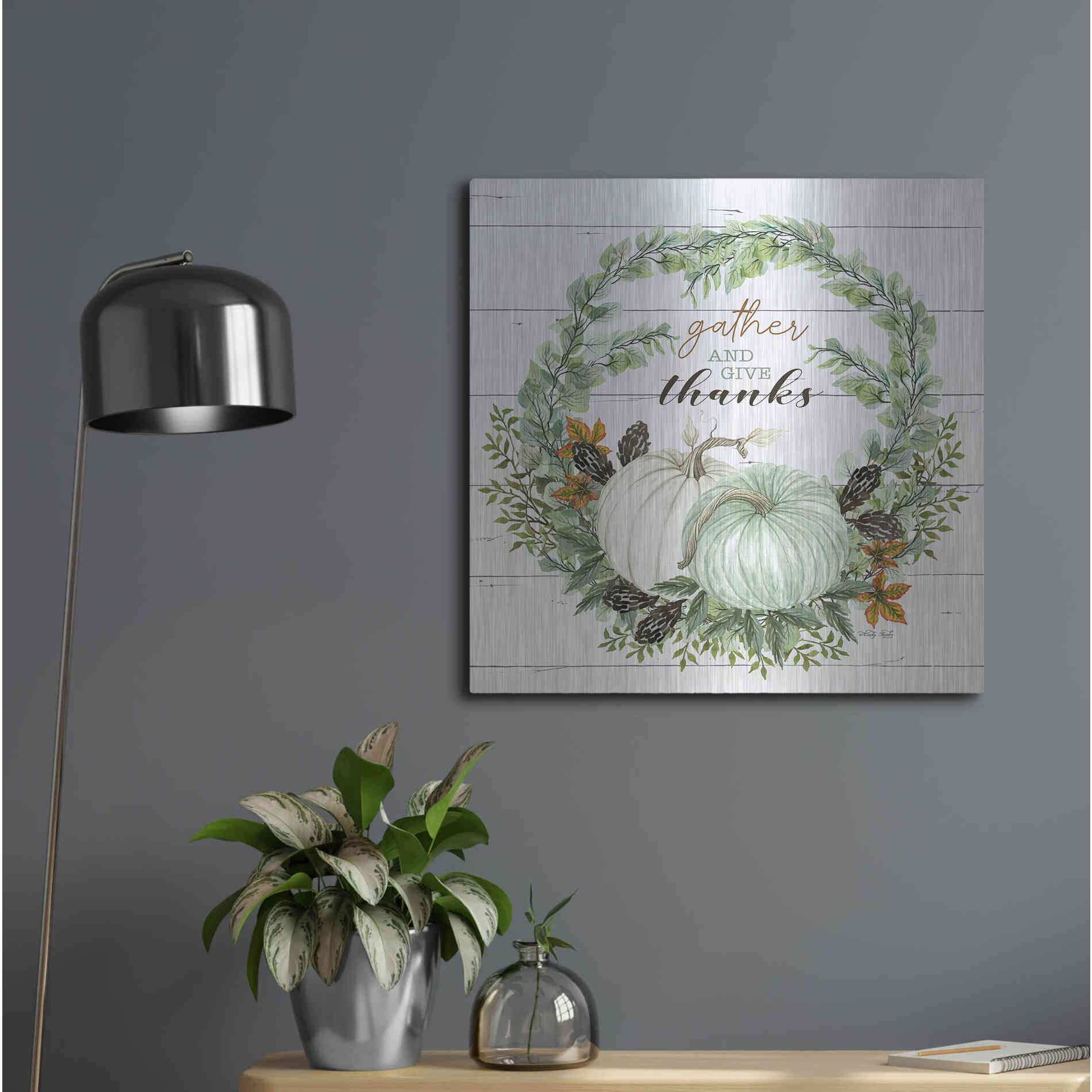 Luxe Metal Art 'Gather and Give Thanks Wreath' by Cindy Jacobs, Metal Wall Art,24x24