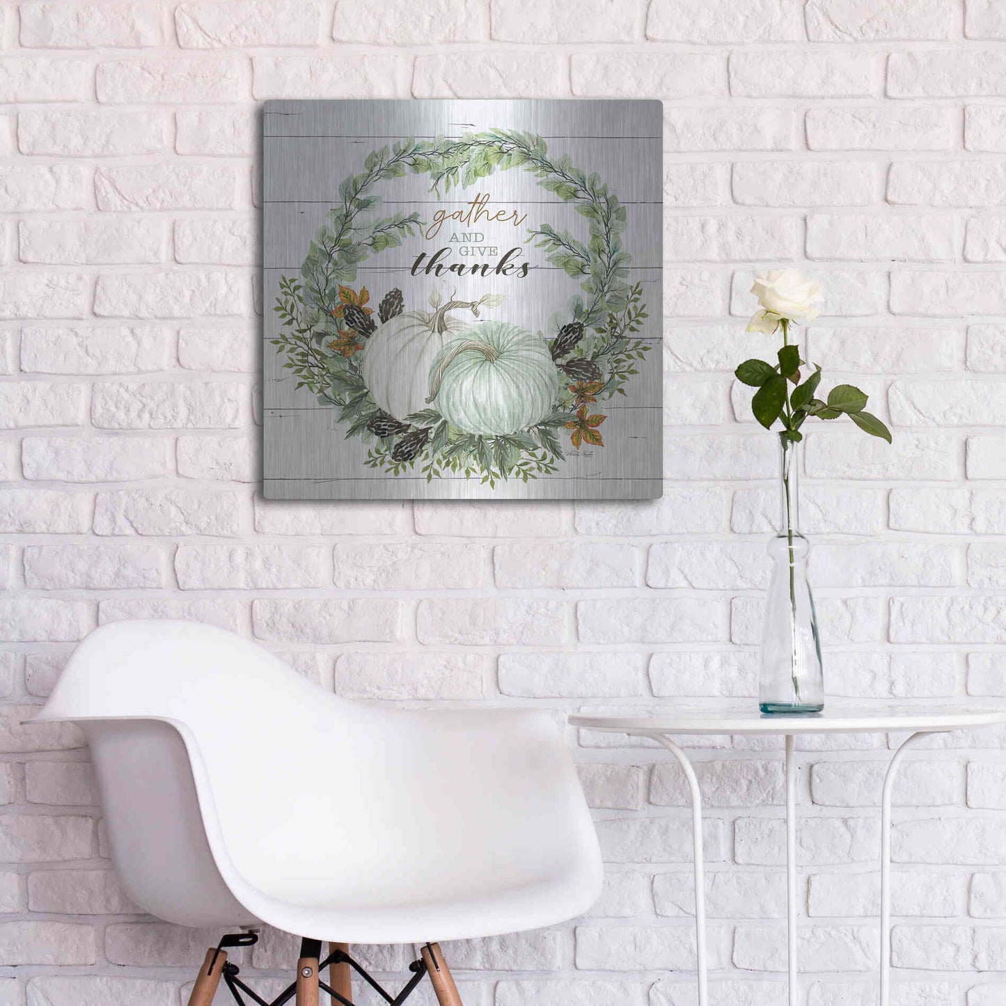 Luxe Metal Art 'Gather and Give Thanks Wreath' by Cindy Jacobs, Metal Wall Art,24x24