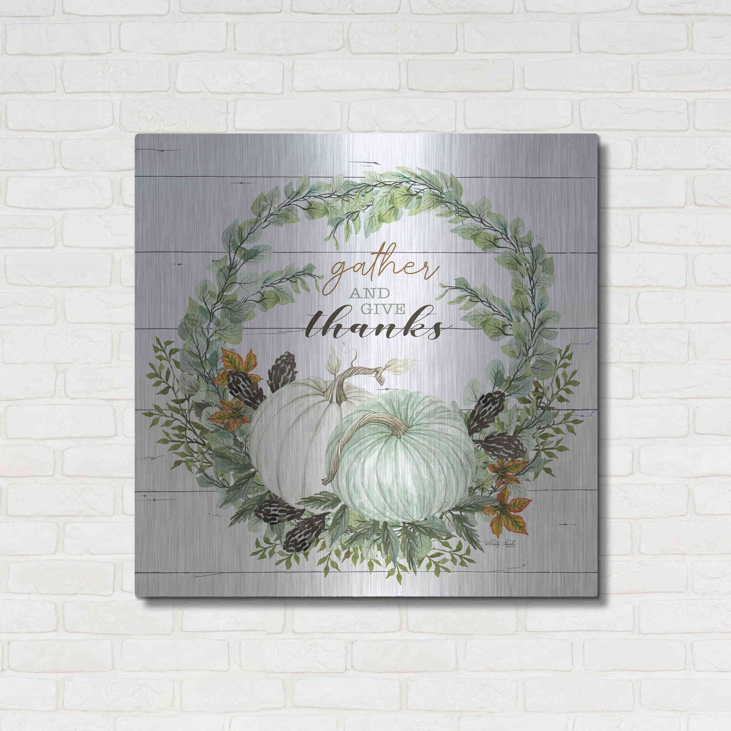 Luxe Metal Art 'Gather and Give Thanks Wreath' by Cindy Jacobs, Metal Wall Art,36x36