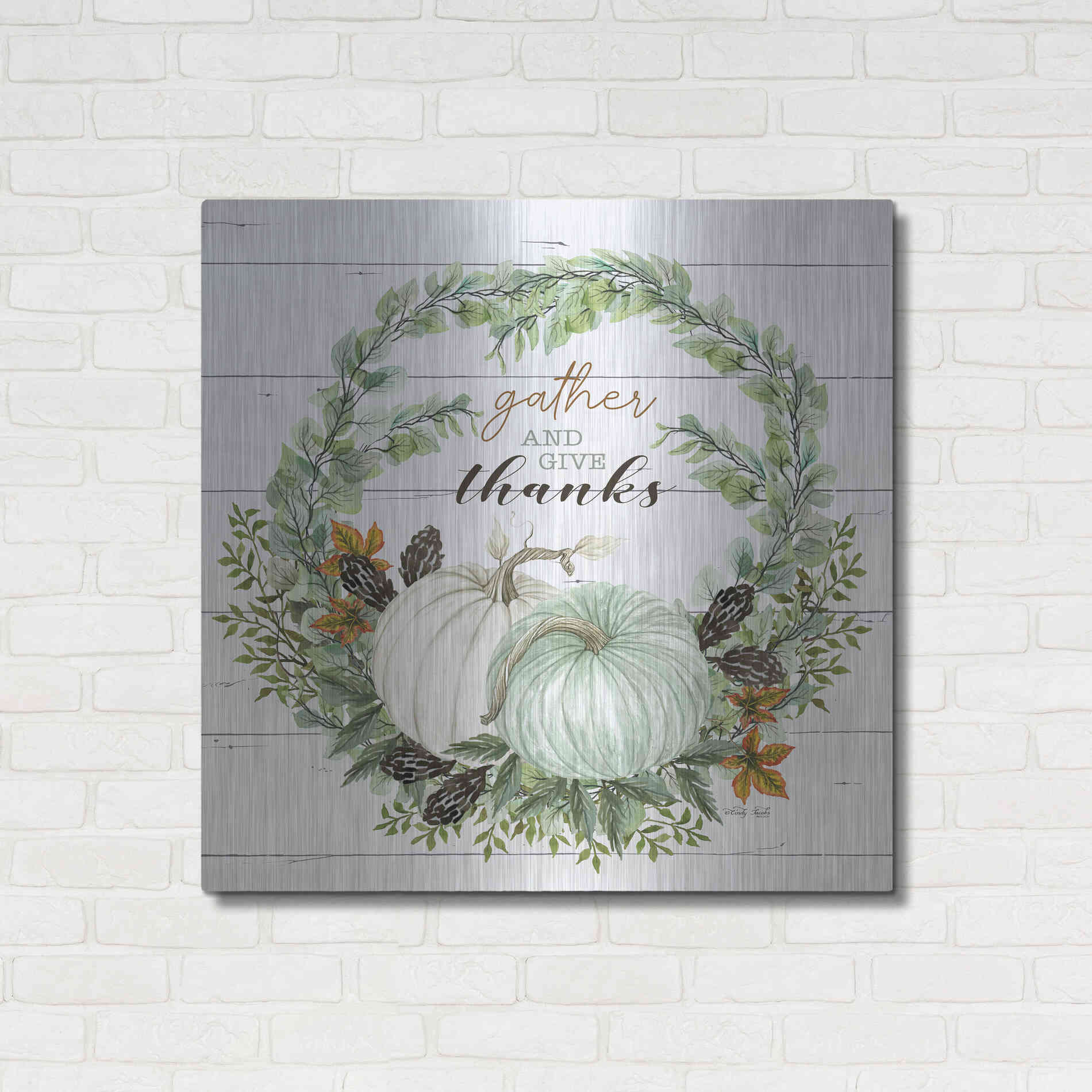 Luxe Metal Art 'Gather and Give Thanks Wreath' by Cindy Jacobs, Metal Wall Art,36x36