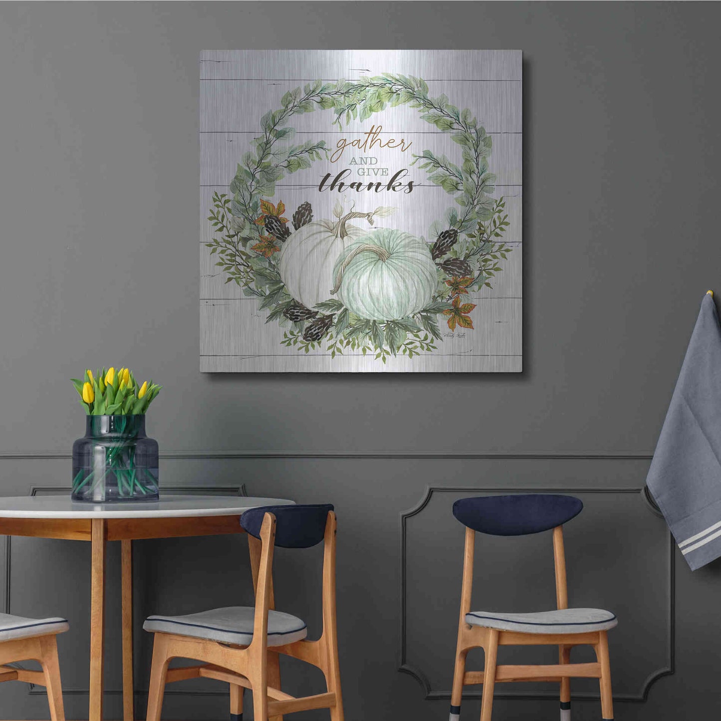 Luxe Metal Art 'Gather and Give Thanks Wreath' by Cindy Jacobs, Metal Wall Art,36x36