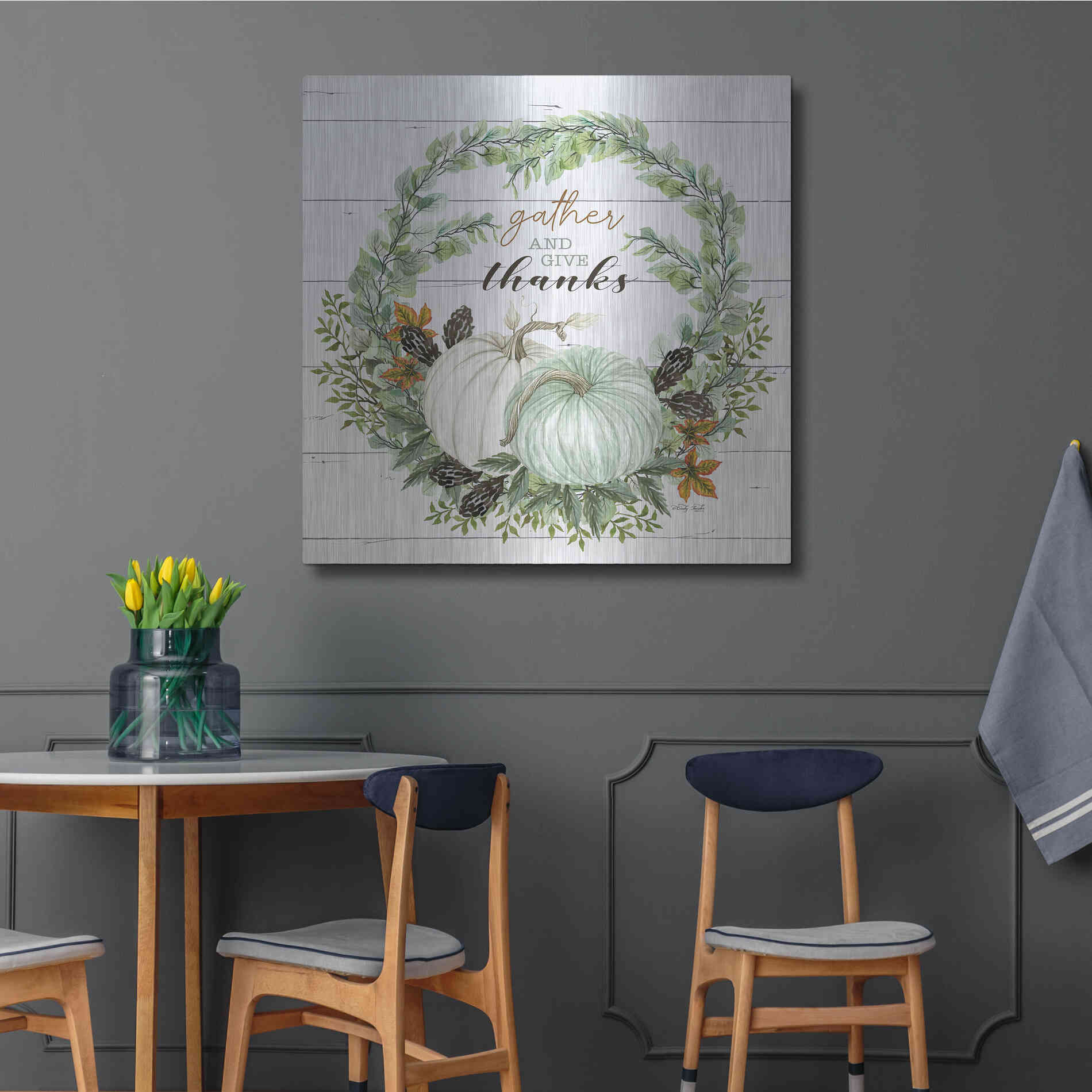 Luxe Metal Art 'Gather and Give Thanks Wreath' by Cindy Jacobs, Metal Wall Art,36x36