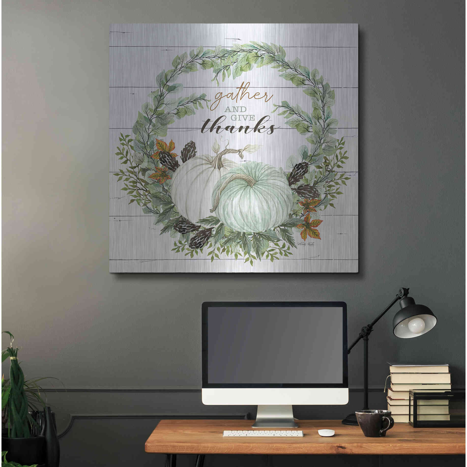 Luxe Metal Art 'Gather and Give Thanks Wreath' by Cindy Jacobs, Metal Wall Art,36x36