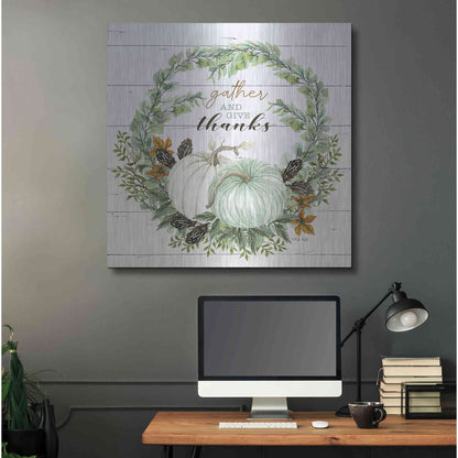 Luxe Metal Art 'Gather and Give Thanks Wreath' by Cindy Jacobs, Metal Wall Art,36x36