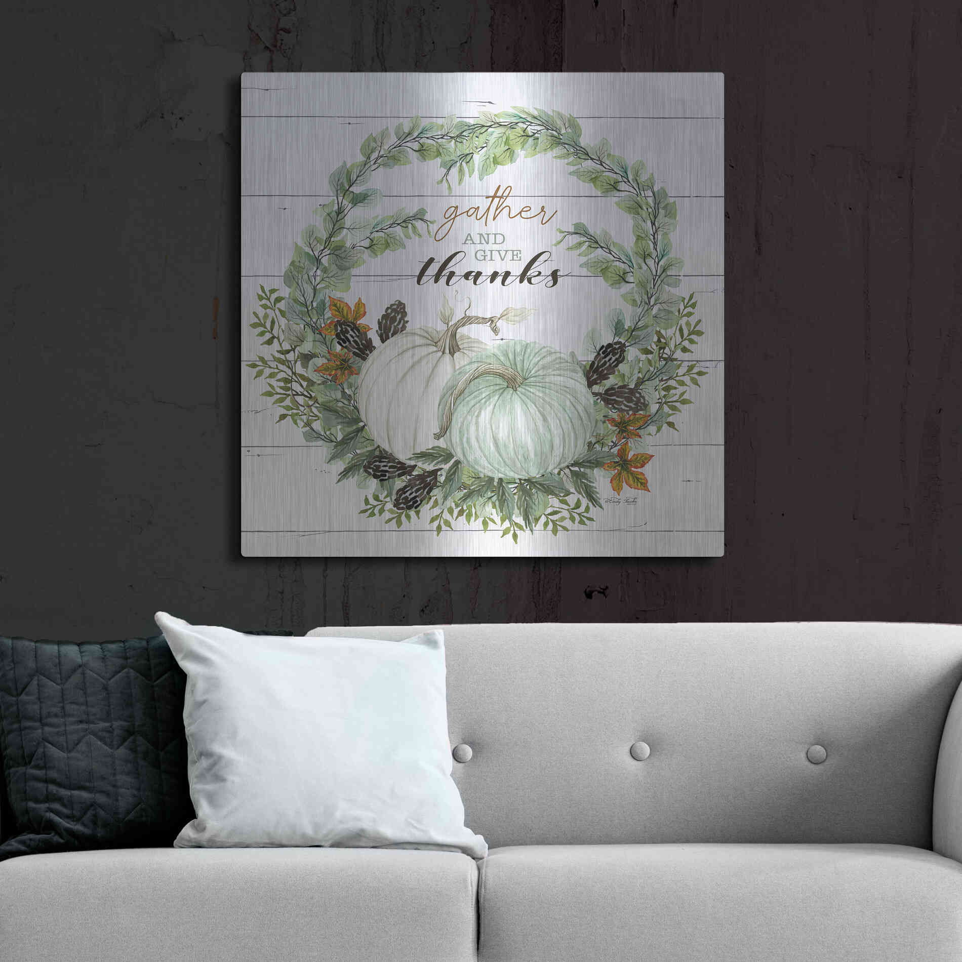 Luxe Metal Art 'Gather and Give Thanks Wreath' by Cindy Jacobs, Metal Wall Art,36x36