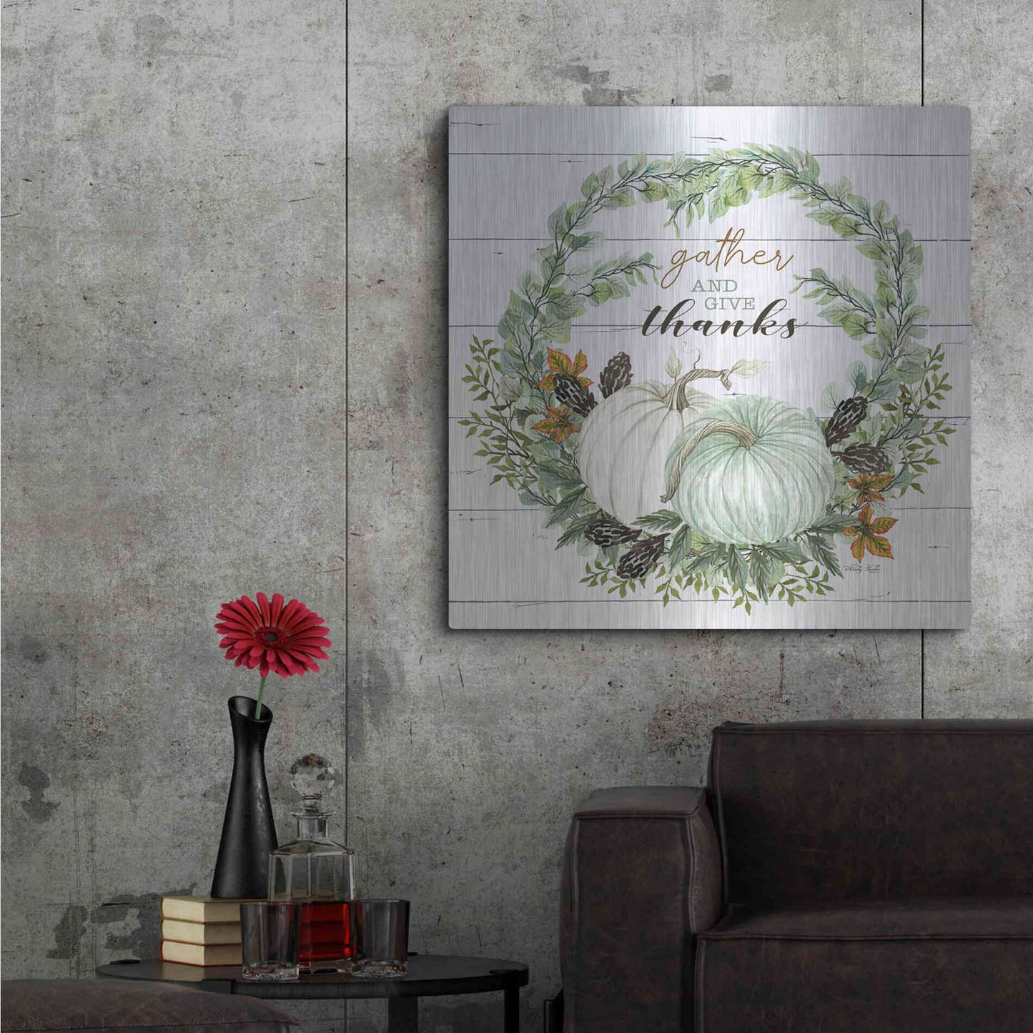 Luxe Metal Art 'Gather and Give Thanks Wreath' by Cindy Jacobs, Metal Wall Art,36x36
