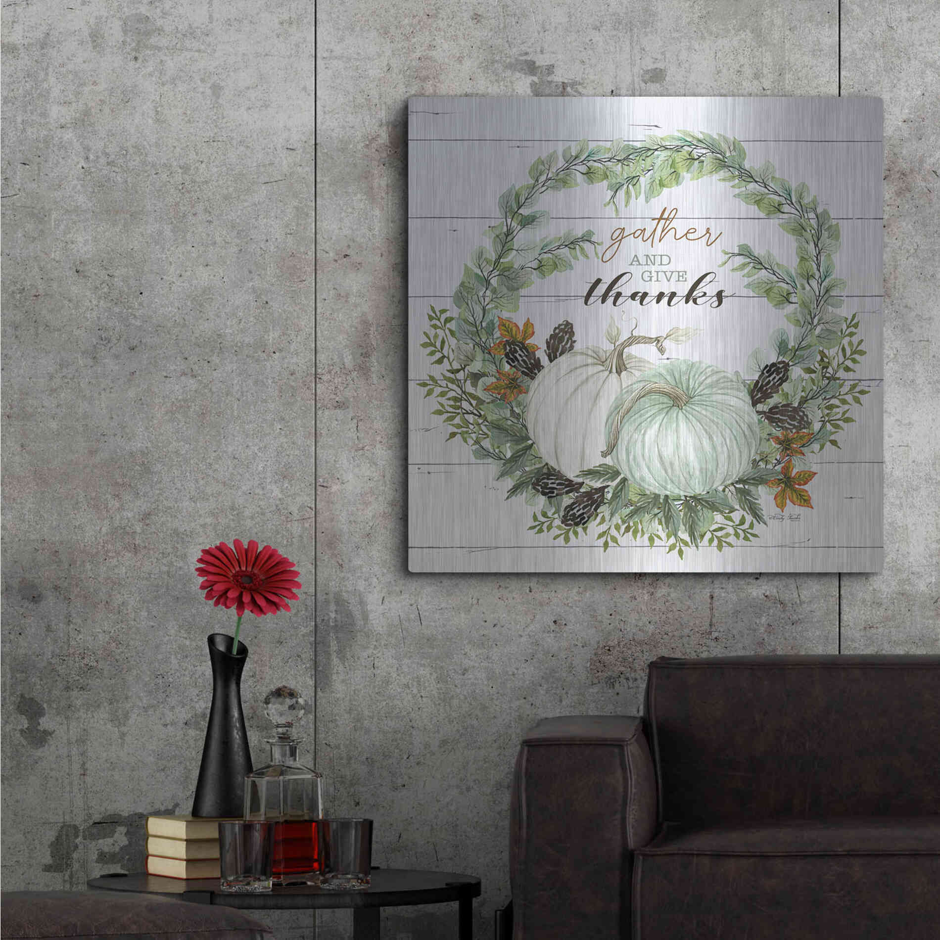 Luxe Metal Art 'Gather and Give Thanks Wreath' by Cindy Jacobs, Metal Wall Art,36x36