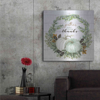 Luxe Metal Art 'Gather and Give Thanks Wreath' by Cindy Jacobs, Metal Wall Art,36x36