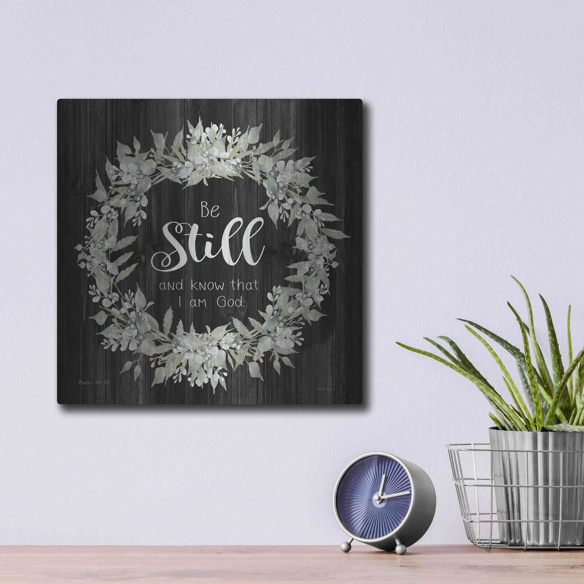 Luxe Metal Art 'Be Still and Know Wreath' by Cindy Jacobs, Metal Wall Art,12x12