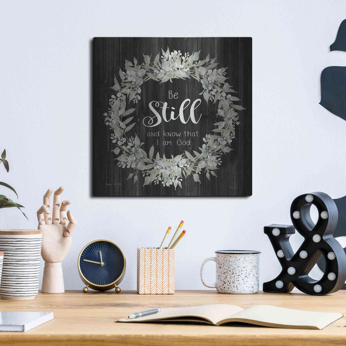 Luxe Metal Art 'Be Still and Know Wreath' by Cindy Jacobs, Metal Wall Art,12x12