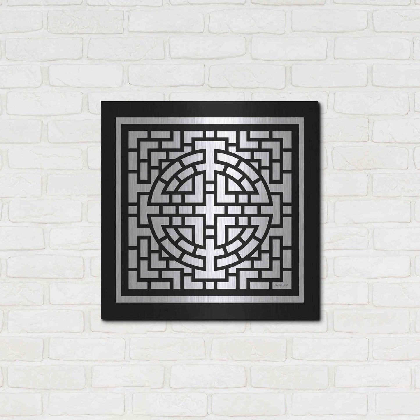 Luxe Metal Art 'Black & White Geo I' by Cindy Jacobs, Metal Wall Art,24x24