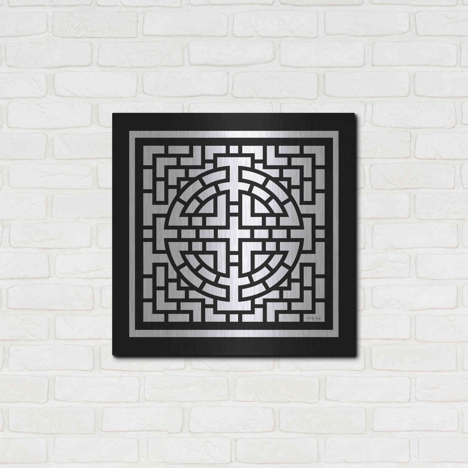 Luxe Metal Art 'Black & White Geo I' by Cindy Jacobs, Metal Wall Art,24x24