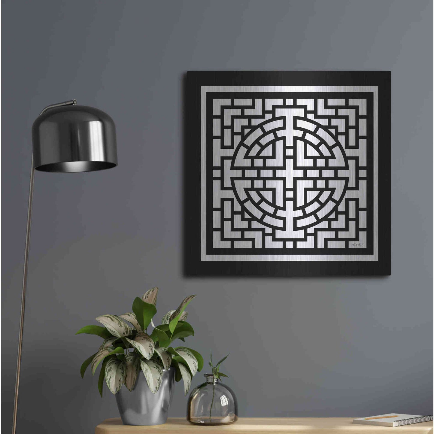 Luxe Metal Art 'Black & White Geo I' by Cindy Jacobs, Metal Wall Art,24x24