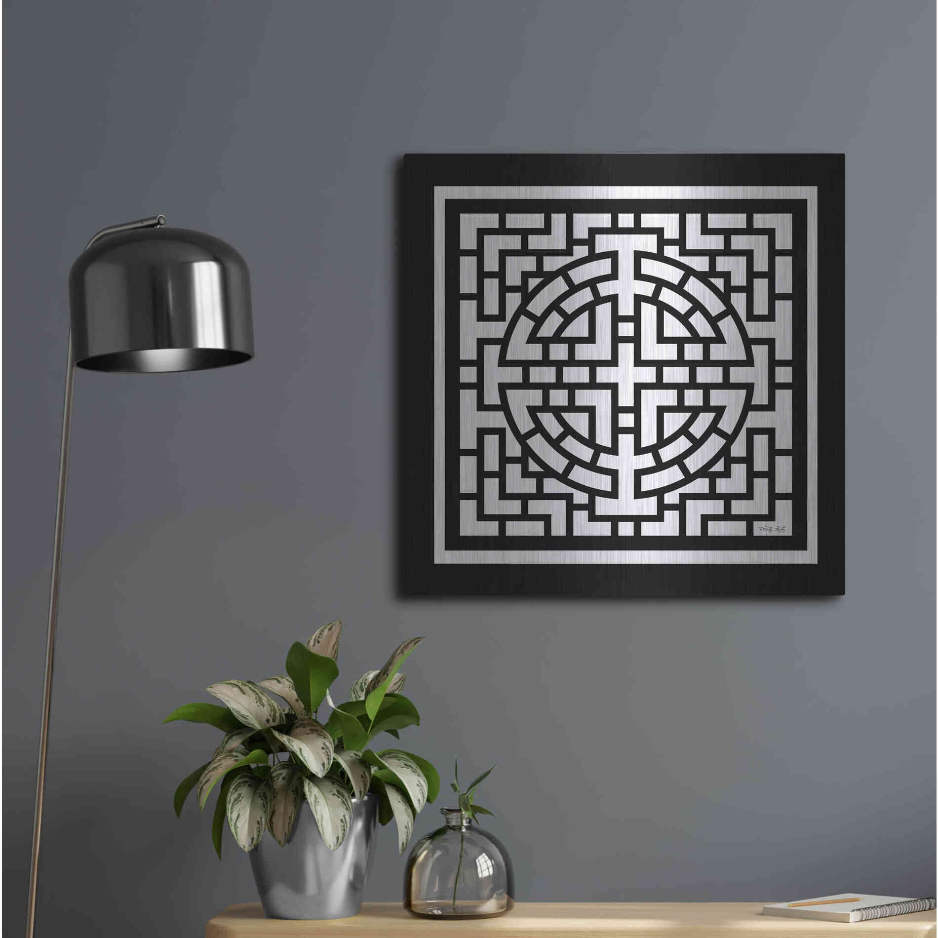 Luxe Metal Art 'Black & White Geo I' by Cindy Jacobs, Metal Wall Art,24x24