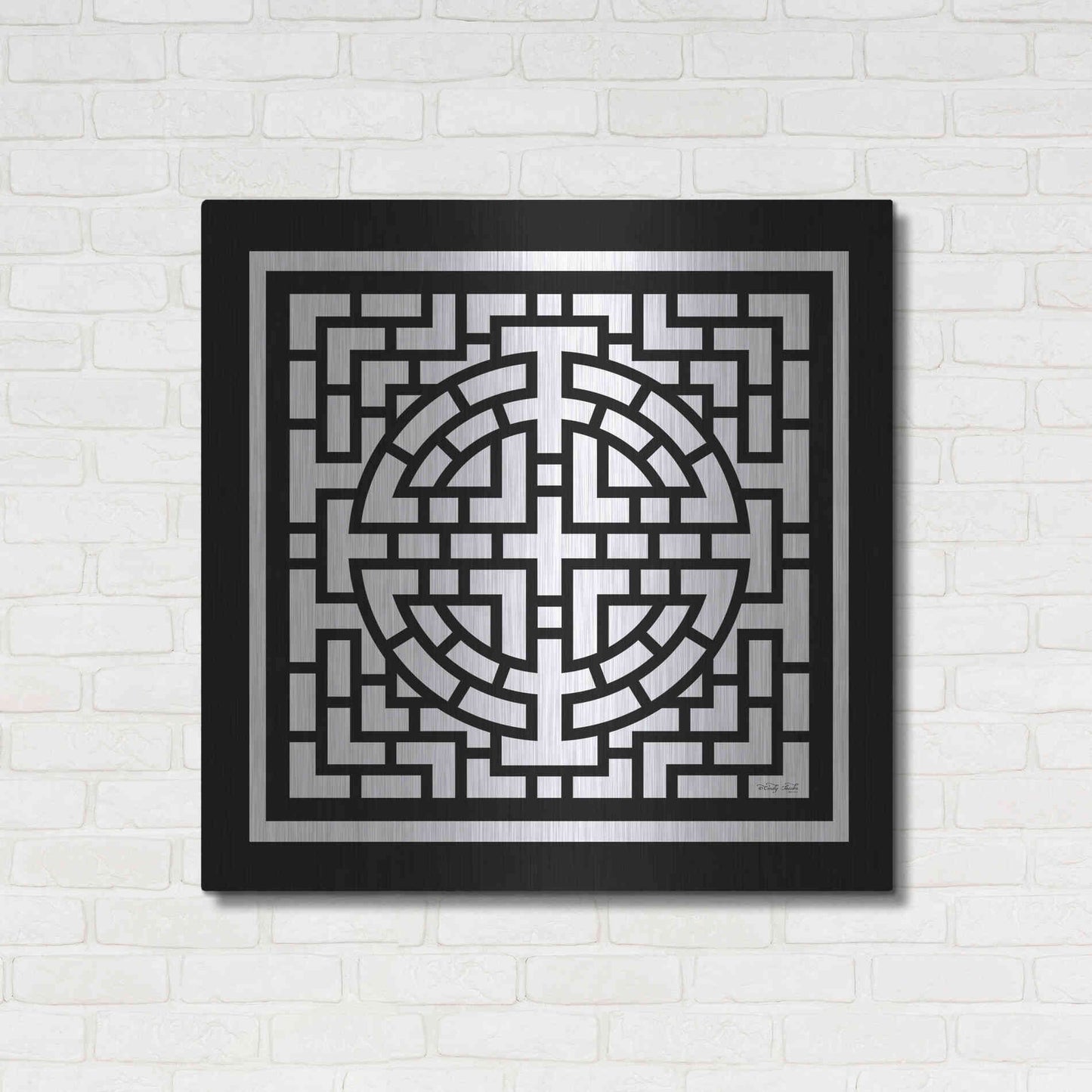 Luxe Metal Art 'Black & White Geo I' by Cindy Jacobs, Metal Wall Art,36x36