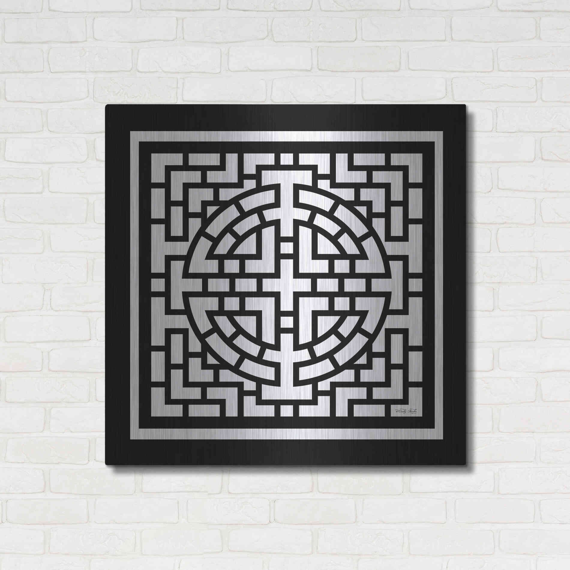 Luxe Metal Art 'Black & White Geo I' by Cindy Jacobs, Metal Wall Art,36x36