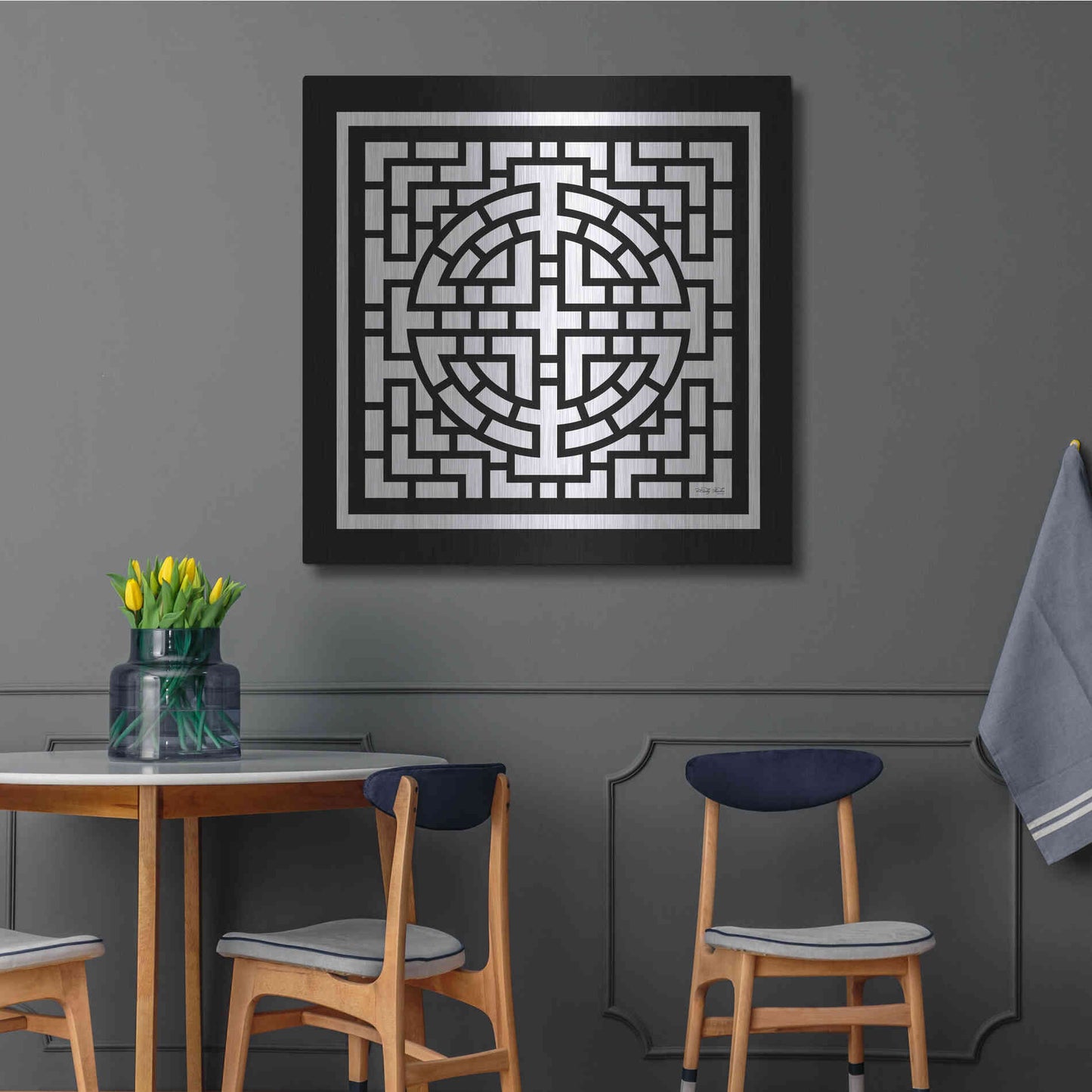 Luxe Metal Art 'Black & White Geo I' by Cindy Jacobs, Metal Wall Art,36x36