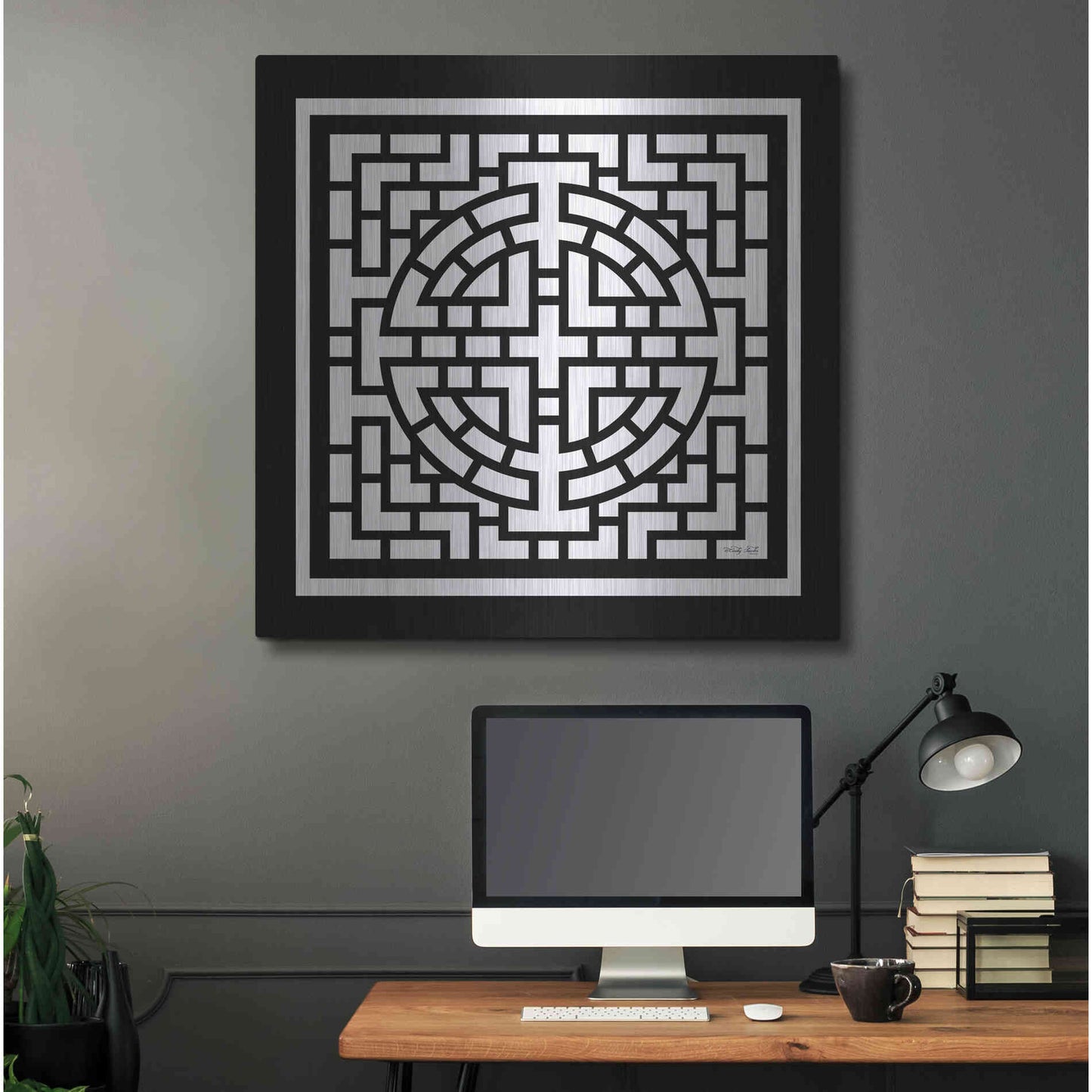 Luxe Metal Art 'Black & White Geo I' by Cindy Jacobs, Metal Wall Art,36x36