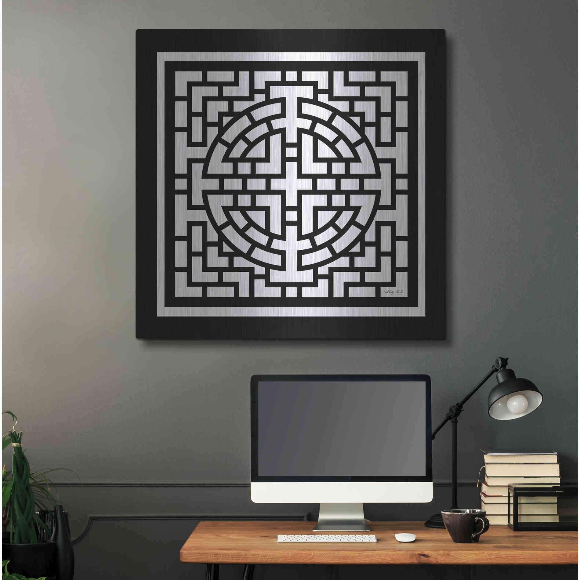 Luxe Metal Art 'Black & White Geo I' by Cindy Jacobs, Metal Wall Art,36x36