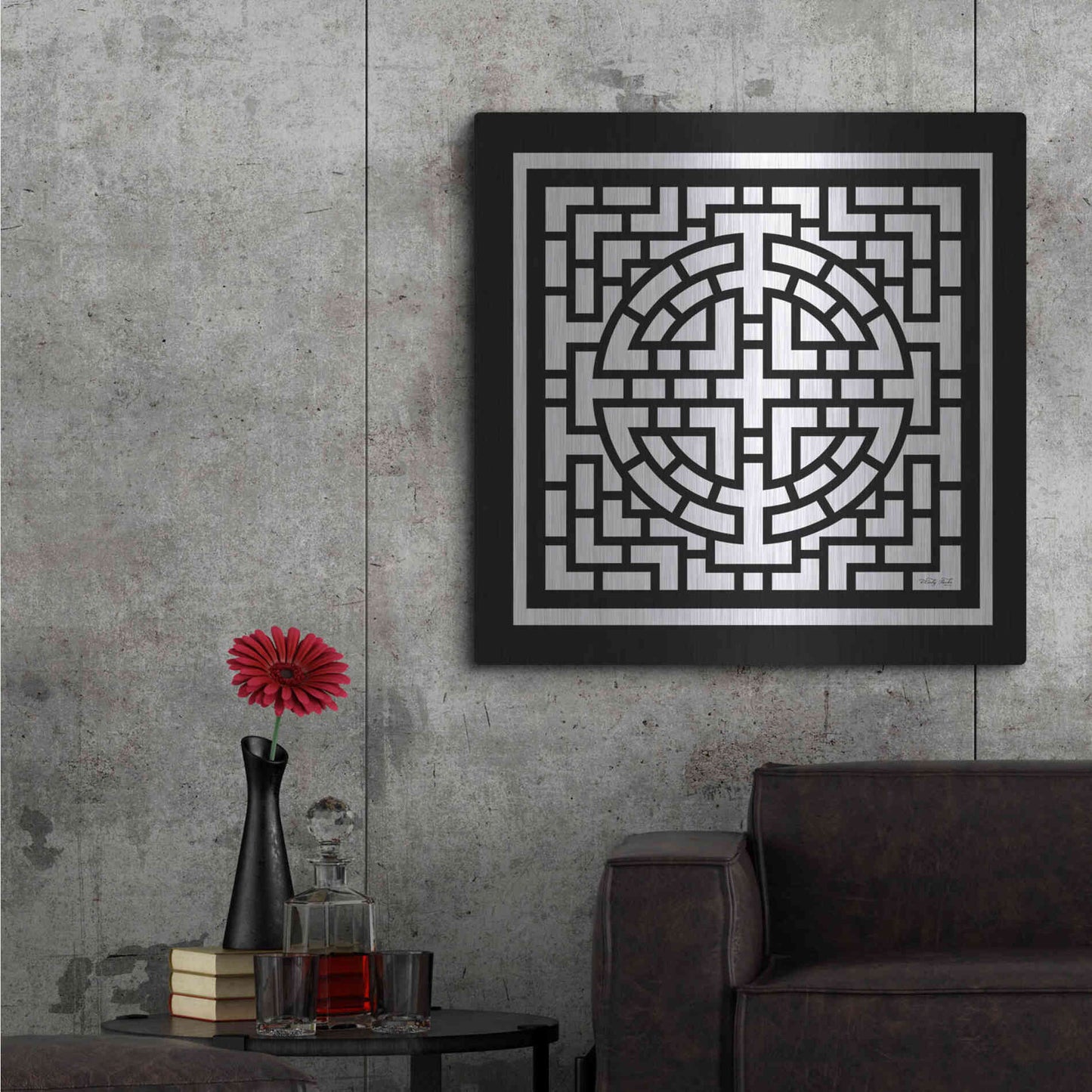 Luxe Metal Art 'Black & White Geo I' by Cindy Jacobs, Metal Wall Art,36x36