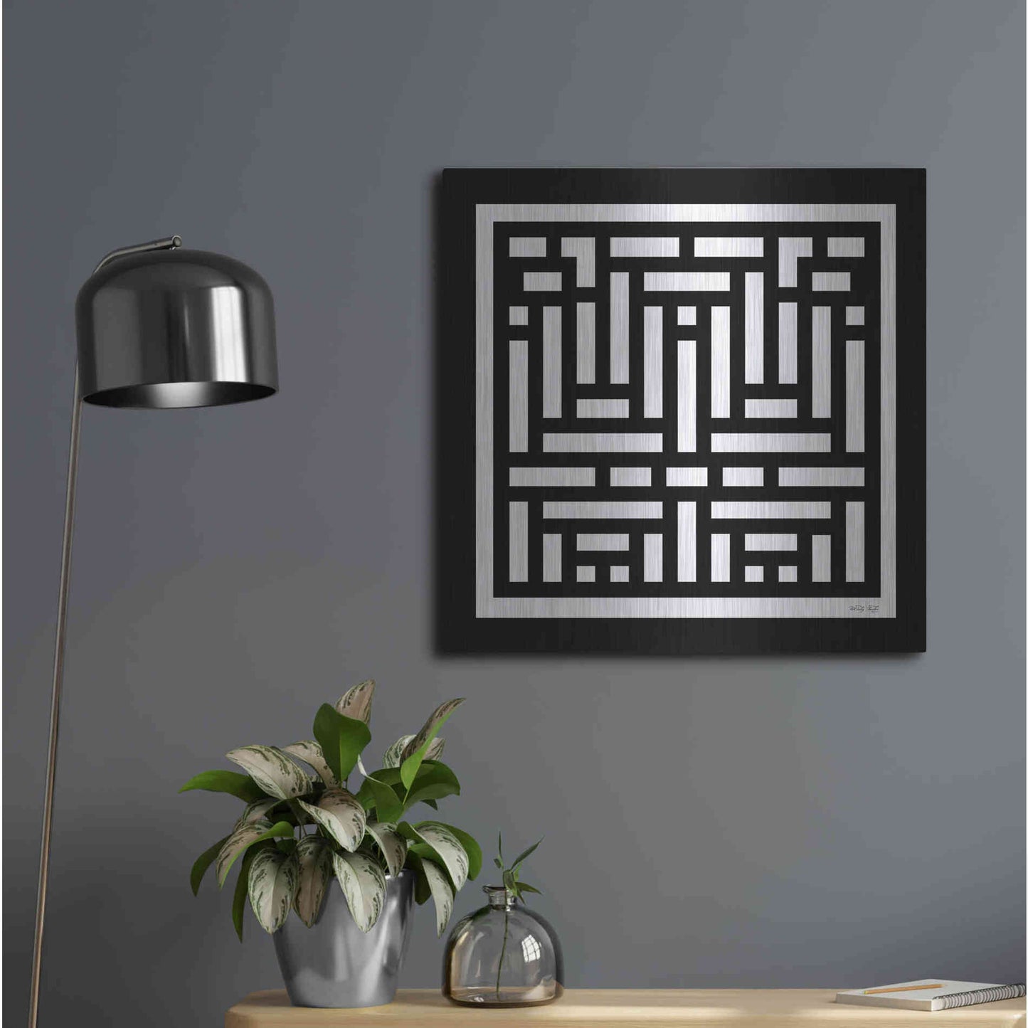 Luxe Metal Art 'Black & White Geo II' by Cindy Jacobs, Metal Wall Art,24x24