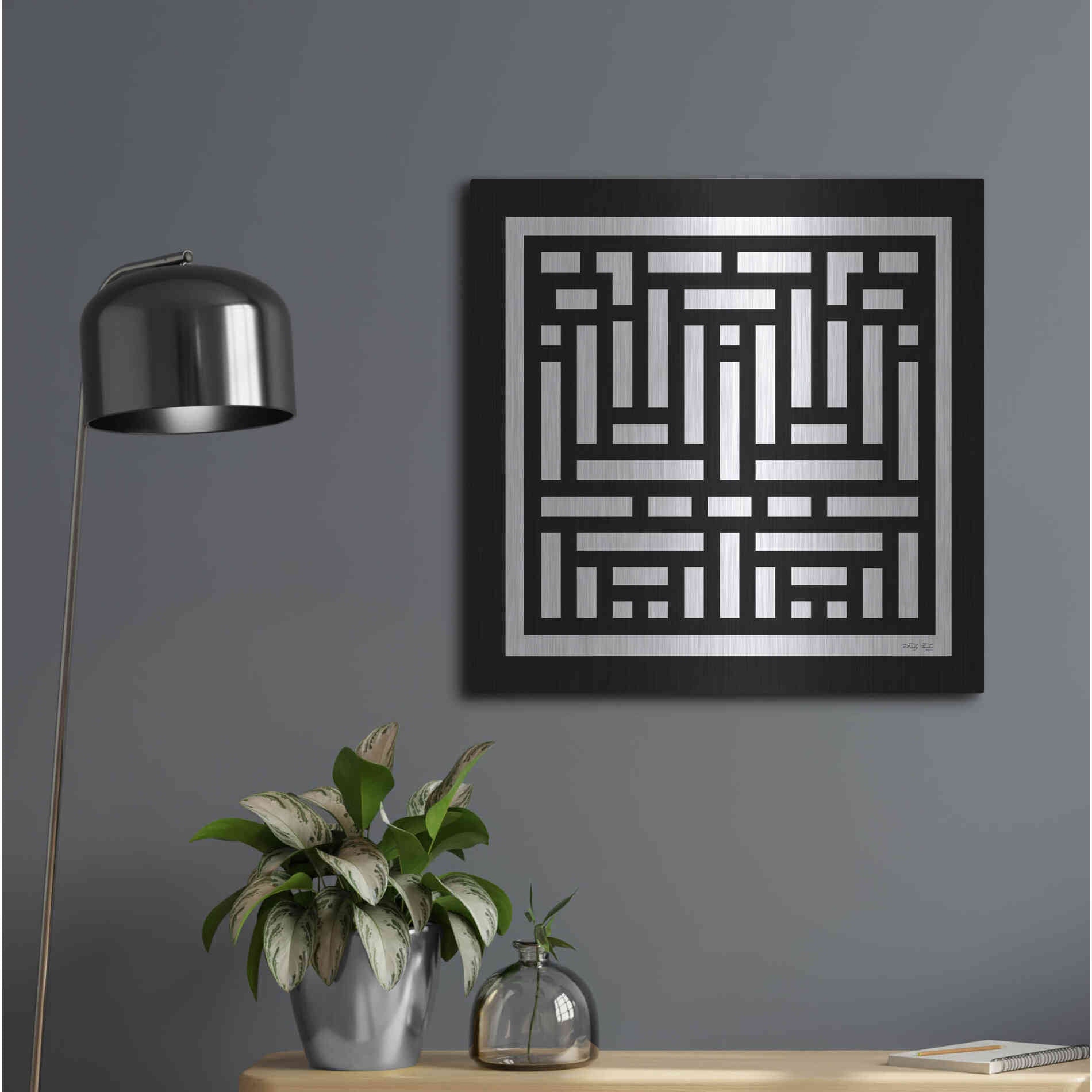 Luxe Metal Art 'Black & White Geo II' by Cindy Jacobs, Metal Wall Art,24x24