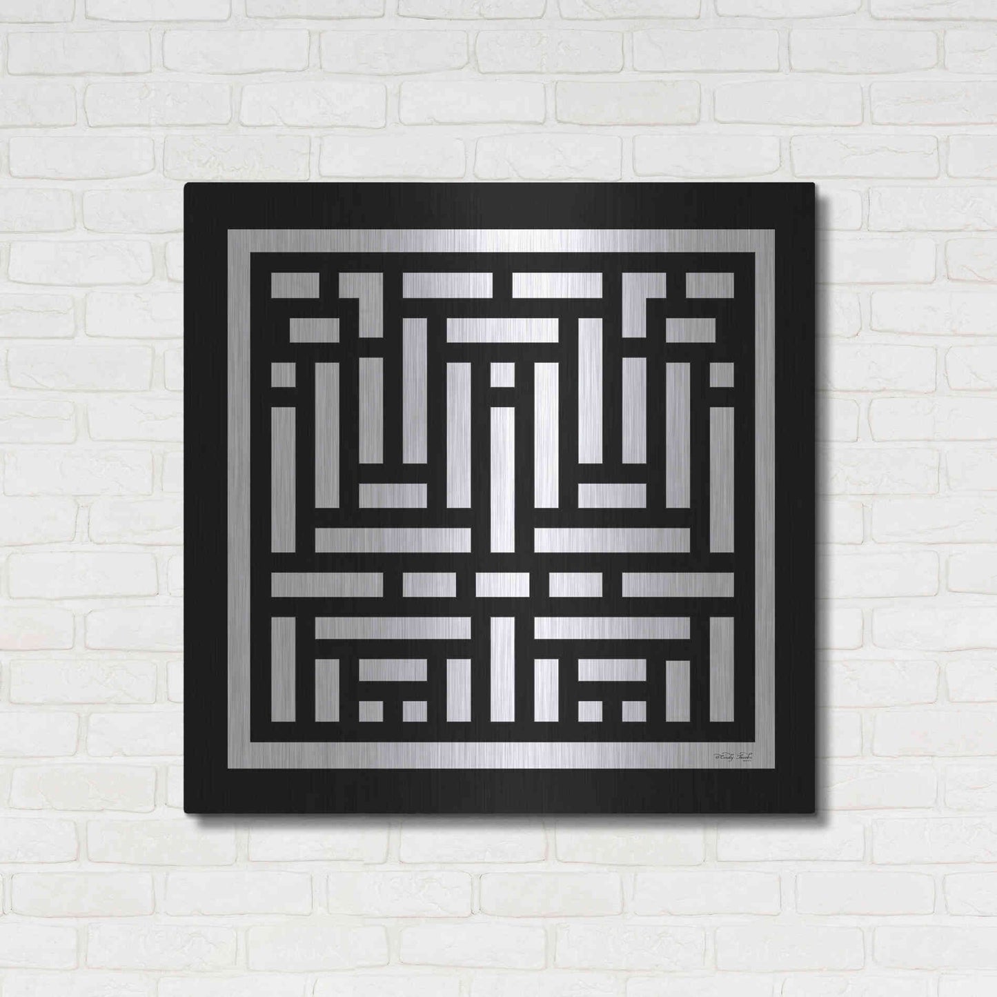 Luxe Metal Art 'Black & White Geo II' by Cindy Jacobs, Metal Wall Art,36x36