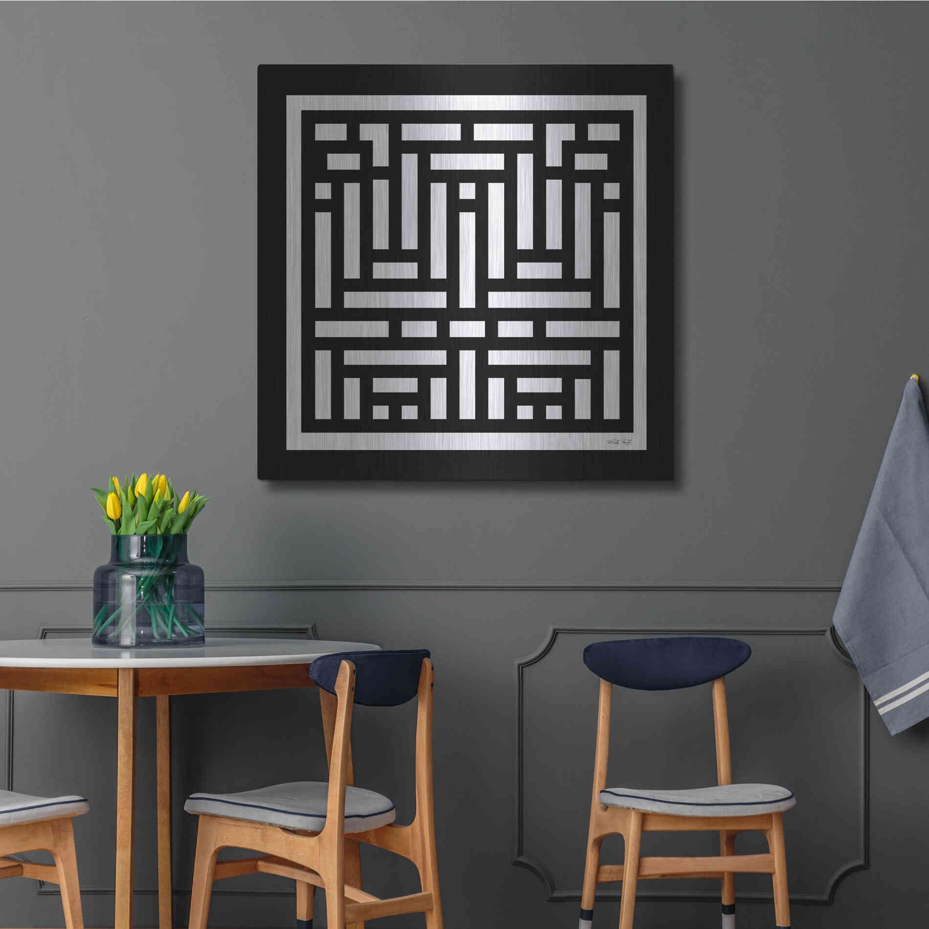 Luxe Metal Art 'Black & White Geo II' by Cindy Jacobs, Metal Wall Art,36x36