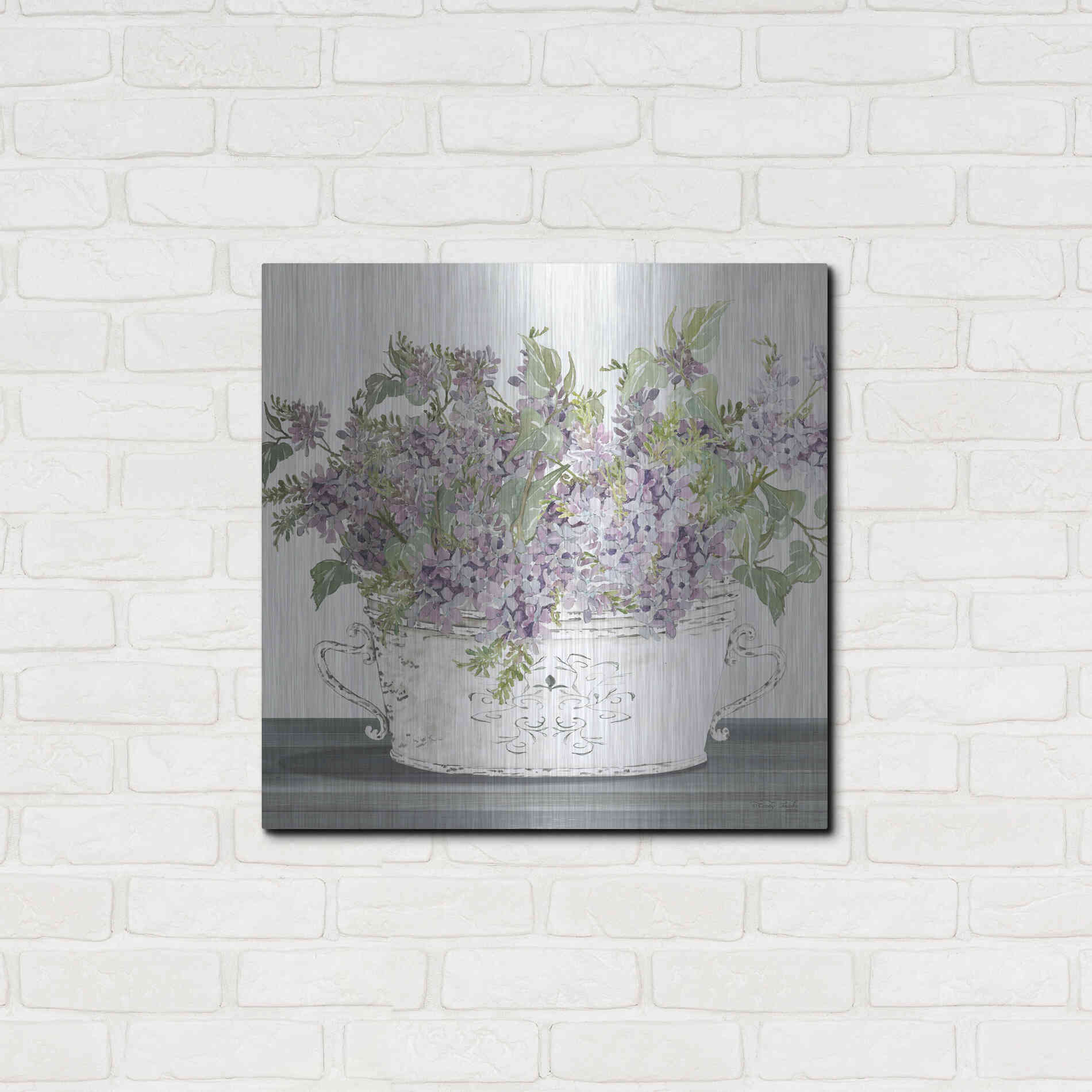 Luxe Metal Art 'Lilac Galvanized Pot' by Cindy Jacobs, Metal Wall Art,24x24