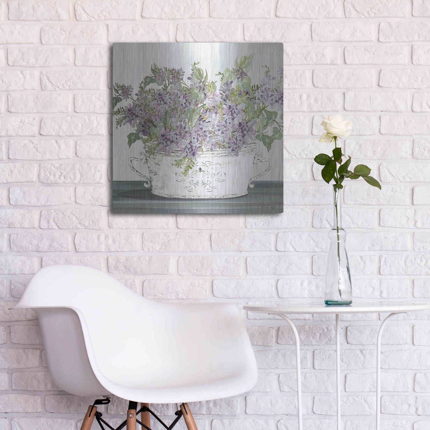 Luxe Metal Art 'Lilac Galvanized Pot' by Cindy Jacobs, Metal Wall Art,24x24