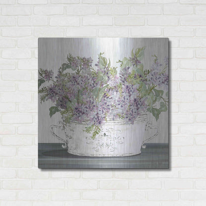 Luxe Metal Art 'Lilac Galvanized Pot' by Cindy Jacobs, Metal Wall Art,36x36