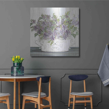 Luxe Metal Art 'Lilac Galvanized Pot' by Cindy Jacobs, Metal Wall Art,36x36