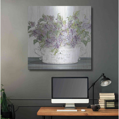 Luxe Metal Art 'Lilac Galvanized Pot' by Cindy Jacobs, Metal Wall Art,36x36