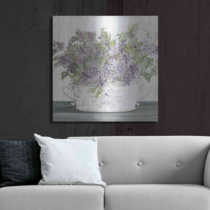 Luxe Metal Art 'Lilac Galvanized Pot' by Cindy Jacobs, Metal Wall Art,36x36